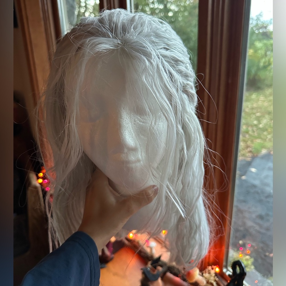 White Light Grey Wavy Wig Geralt The Witcher Costume Cosplay. Styled, worn once